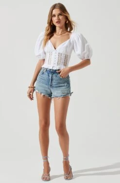 Forever Yours Lace Trimmed Puff Sleeve Top -Dresses Sales Store ACT17215 WHITE 1328