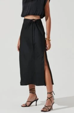 Riva Tie Waist Midi Skirt -Dresses Sales Store ACT17218 BLACK 1140