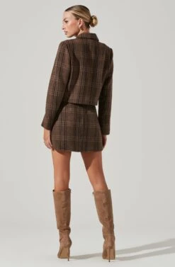 Brina Cropped Plaid Jacket -Dresses Sales Store ACT17305 BROWNBLACKPLAID 14031