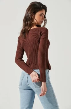 Angelique Ribbed Knit Chain Detail Cardigan -Dresses Sales Store ACT17337 BROWN 0116