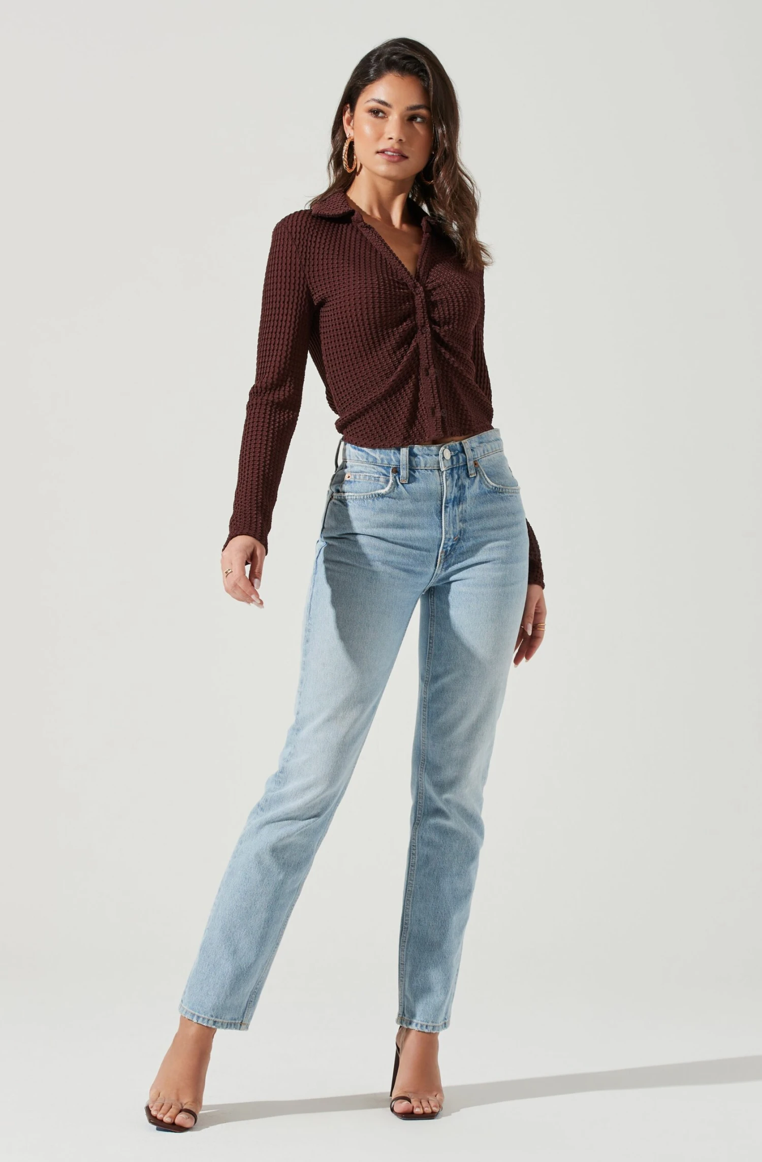Lamora Waffle Knit Ruched Button Down Top 8 Lamora Waffle Knit Ruched Button Down Top - Image 8
