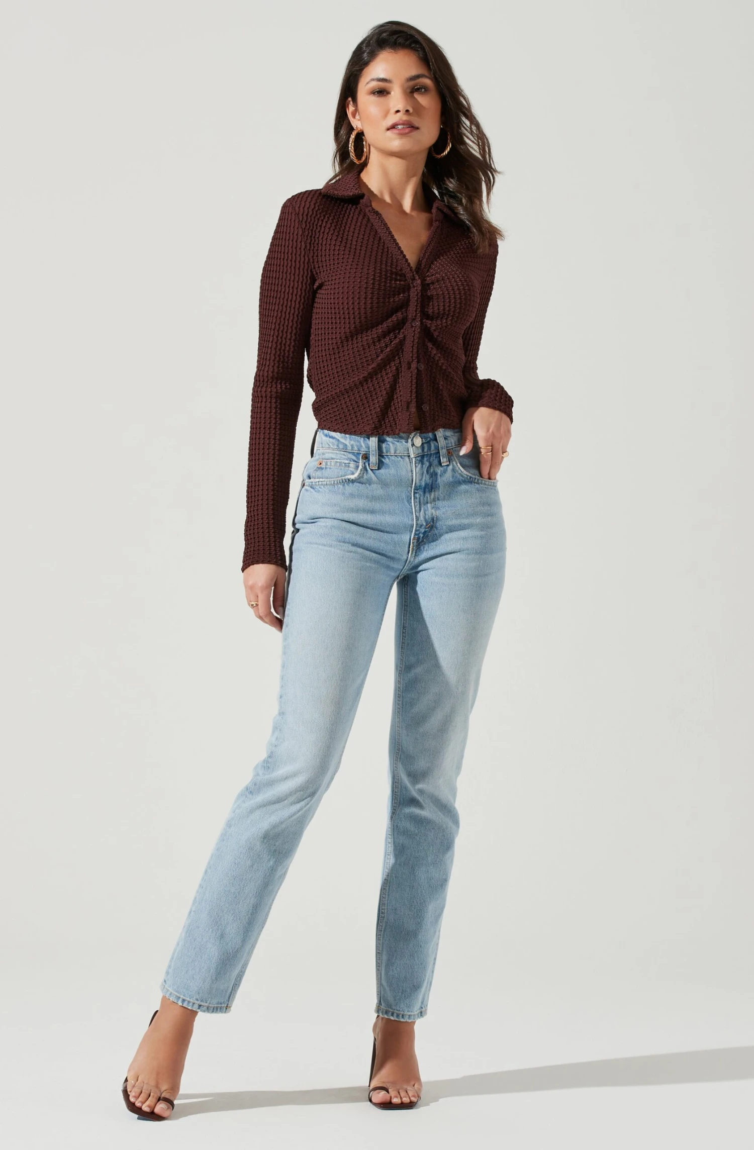 Lamora Waffle Knit Ruched Button Down Top 11 Lamora Waffle Knit Ruched Button Down Top - Image 11