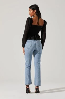 Toni Ruched Halter Long Sleeve Peplum Top -Dresses Sales Store ACT17339 BLACK 4