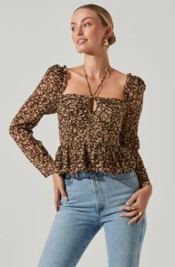 Toni Ruched Halter Long Sleeve Peplum Top