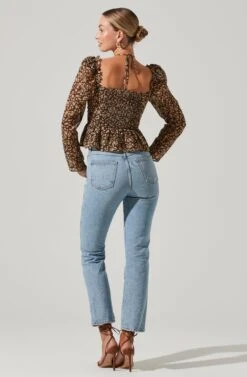 Toni Ruched Halter Long Sleeve Peplum Top -Dresses Sales Store ACT17339 BROWNYELLOWDITSY 5