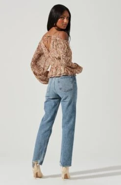 Hart Floral Cold Shoulder Cutout Peplum Top -Dresses Sales Store ACT17349 OLIVEPEACHFLORAL 0097