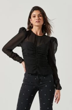 Dalma Ruched Puff Sleeve Top -Dresses Sales Store ACT17353 BLACK 1052