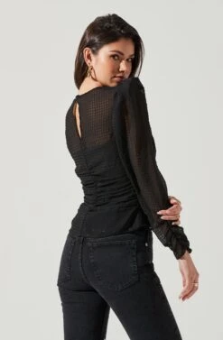 Dalma Ruched Puff Sleeve Top -Dresses Sales Store ACT17353 BLACK 1058