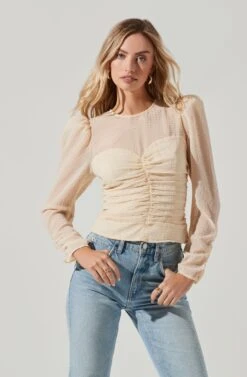 Dalma Ruched Puff Sleeve Top -Dresses Sales Store ACT17353 IVORY 1895