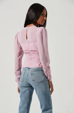 Dalma Ruched Puff Sleeve Top -Dresses Sales Store ACT17353 PINK 0214