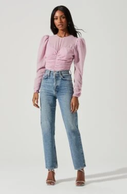 Dalma Ruched Puff Sleeve Top -Dresses Sales Store ACT17353 PINK 0217