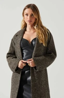 Rhodes Herringbone Tie Waist Coat -Dresses Sales Store ACT17355B BLACKBROWNMULTI 4