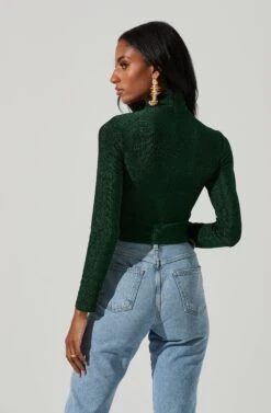 Crane Metallic Cutout Long Sleeve Top -Dresses Sales Store ACT17378 GREENMETALLIC 4