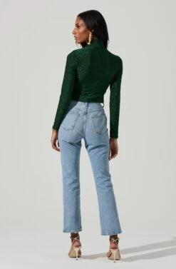 Crane Metallic Cutout Long Sleeve Top -Dresses Sales Store ACT17378 GREENMETALLIC 5