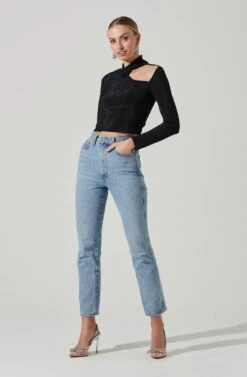 Crane Metallic Cutout Long Sleeve Top -Dresses Sales Store ACT17378 MIDNIGHTMETALLIC 1