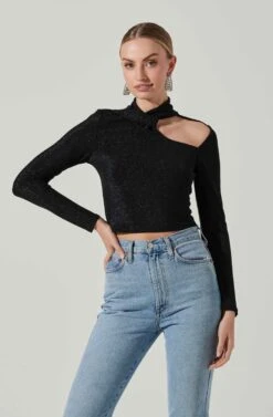 Crane Metallic Cutout Long Sleeve Top -Dresses Sales Store ACT17378 MIDNIGHTMETALLIC 3