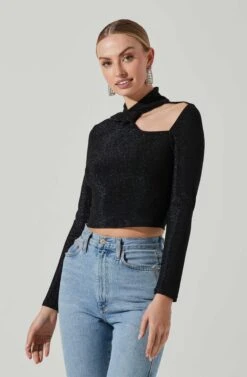 Crane Metallic Cutout Long Sleeve Top -Dresses Sales Store ACT17378 MIDNIGHTMETALLIC 4