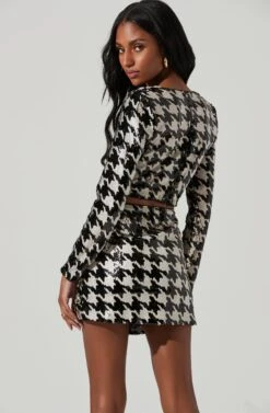 Darby Sequin Houndstooth Crop Top -Dresses Sales Store ACT17383 BLACKWHITE 5