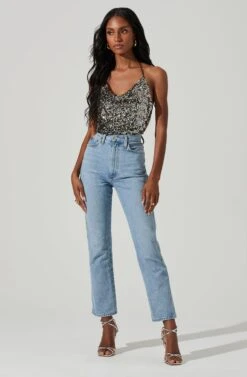 Alicia Sequin Cowl Neck Top -Dresses Sales Store ACT17406 BLACKRAINBOW 2