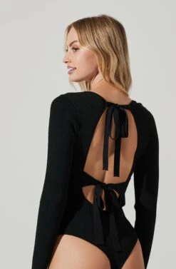 Farren Strappy Back Long Sleeve Bodysuit -Dresses Sales Store ACT17472 BLACK 4