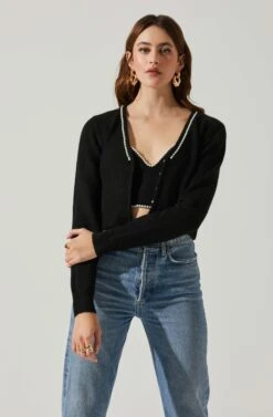 Melissa Pearl Embellished Cardigan Sweater -Dresses Sales Store ACT17475P BLACK 4