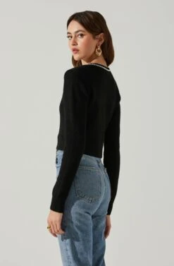 Melissa Pearl Embellished Cardigan Sweater -Dresses Sales Store ACT17475P BLACK 5