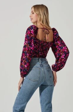 Edwina Floral Corset Long Sleeve Top -Dresses Sales Store ACT17489 PURPLEMULTI 3