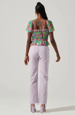 Leigh Floral Pleated Puff Sleeve Top -Dresses Sales Store ACT17509 GREENPINKMULTI 5