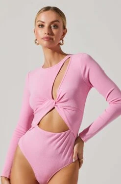 Rima Cutout Knot Front Bodysuit -Dresses Sales Store ACT17538 PINK 3