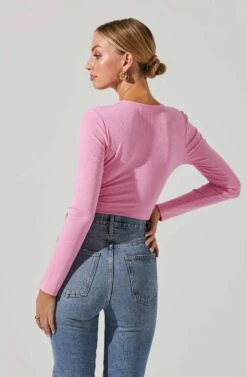 Rima Cutout Knot Front Bodysuit -Dresses Sales Store ACT17538 PINK 5