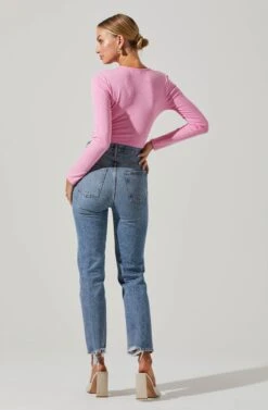 Rima Cutout Knot Front Bodysuit -Dresses Sales Store ACT17538 PINK 6