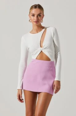 Rima Cutout Knot Front Bodysuit -Dresses Sales Store ACT17538 WHITE 2