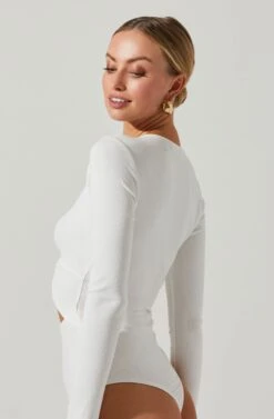 Rima Cutout Knot Front Bodysuit -Dresses Sales Store ACT17538 WHITE 4