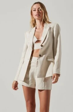 Ayra Front Button Blazer -Dresses Sales Store ACT17557 ECRU 2