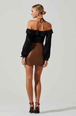 Allison Off Shoulder Halter Long Sleeve Top -Dresses Sales Store ACT17563 BLACK 6