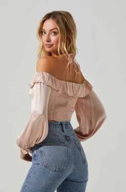 Allison Off Shoulder Halter Long Sleeve Top -Dresses Sales Store ACT17563 BLUSH 4