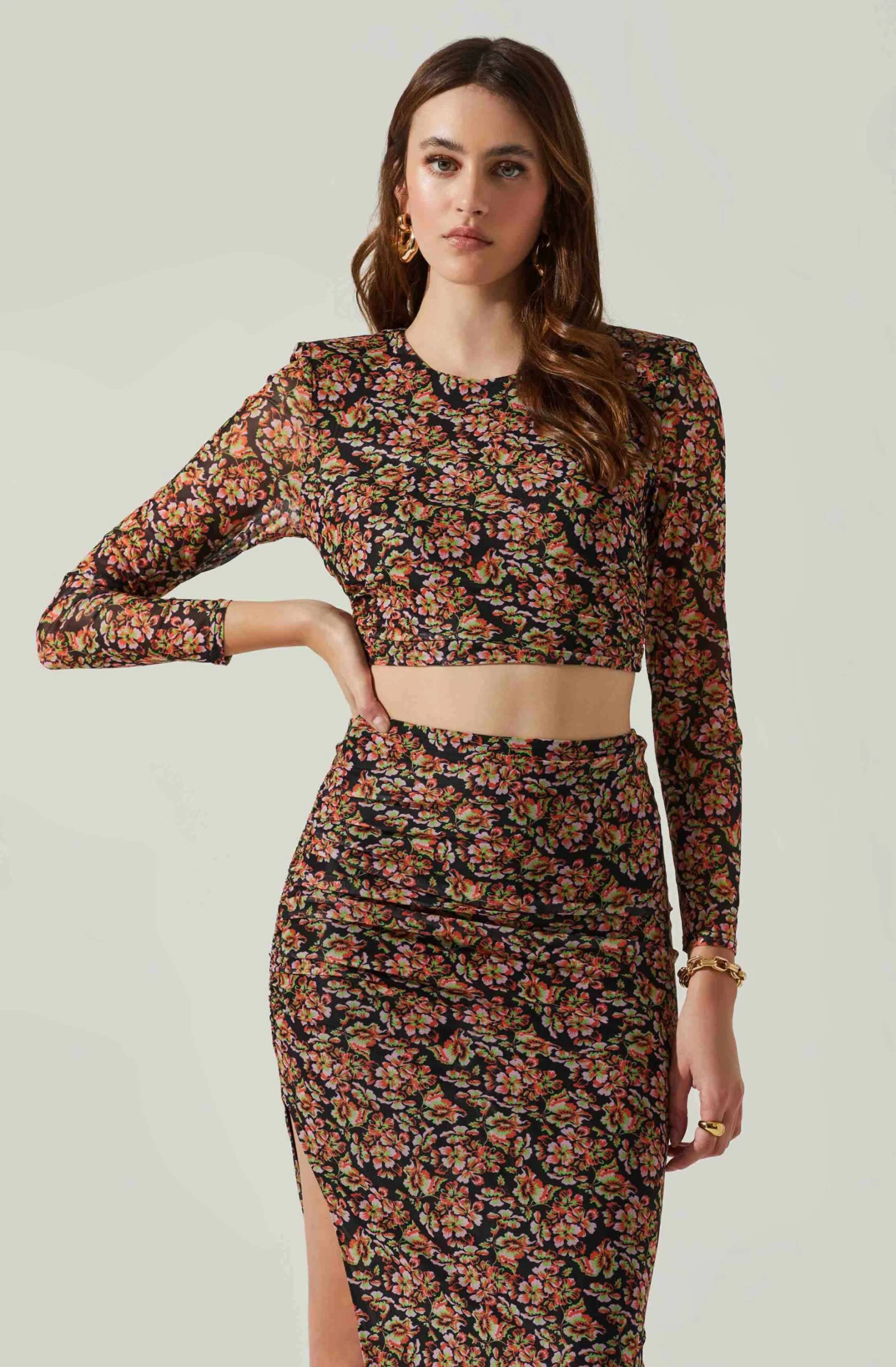 Louisa Floral Long Sleeve Open Back Crop Top 1 Louisa Floral Long Sleeve Open Back Crop Top
