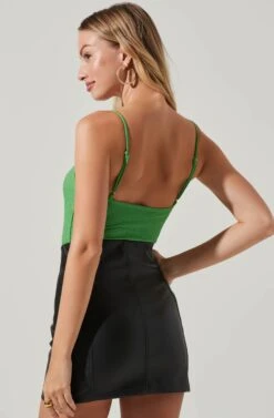 Fia Crinkled Plunge Neck Bodysuit -Dresses Sales Store ACT17613 GREEN 5