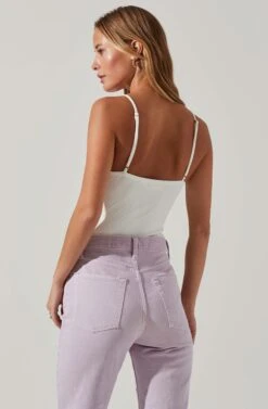 Fia Crinkled Plunge Neck Bodysuit -Dresses Sales Store ACT17613 IVORY 4