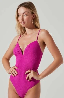 Fia Crinkled Plunge Neck Bodysuit -Dresses Sales Store ACT17613 MAGENTA 3