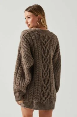 Charli Cable Knit Oversized Cardigan Sweater -Dresses Sales Store ACT17626 MOCHA 5