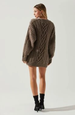 Charli Cable Knit Oversized Cardigan Sweater -Dresses Sales Store ACT17626 MOCHA 6
