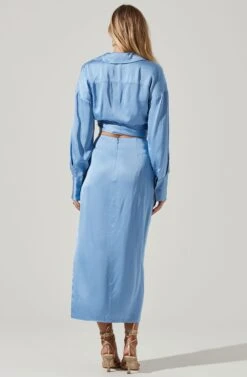Loretta Satin Cropped Tie Waist Top -Dresses Sales Store ACT17629VR BLUE 4