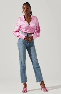 Loretta Satin Cropped Tie Waist Top -Dresses Sales Store ACT17629VR PINK 1