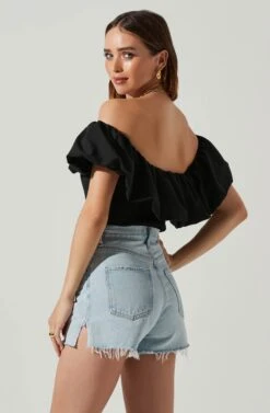 Claribelle Ruffle Hem Off Shoulder Top 12 Claribelle Ruffle Hem Off Shoulder Top -Dresses Sales Store ACT17635 BLACK 3