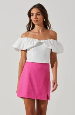 Claribelle Ruffle Hem Off Shoulder Top 14 Claribelle Ruffle Hem Off Shoulder Top -Dresses Sales Store ACT17635 WHITE 2
