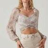 Bonnie Floral Plisse Long Sleeve Crop Top