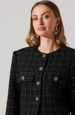 Covina Tweed Cropped Jacket -Dresses Sales Store ACT17710T BLACKPLAID 1575 482