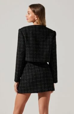 Covina Tweed Cropped Jacket -Dresses Sales Store ACT17710T BLACKPLAID 1582 186