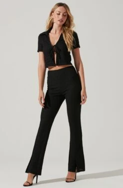 Zoey Collared Tie Front Top -Dresses Sales Store ACT17721 BLACK 1